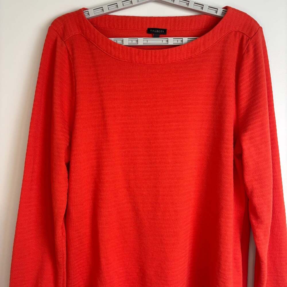 Talbots long sleeve ribbed knit tunic womens XL boat neck orange stretch